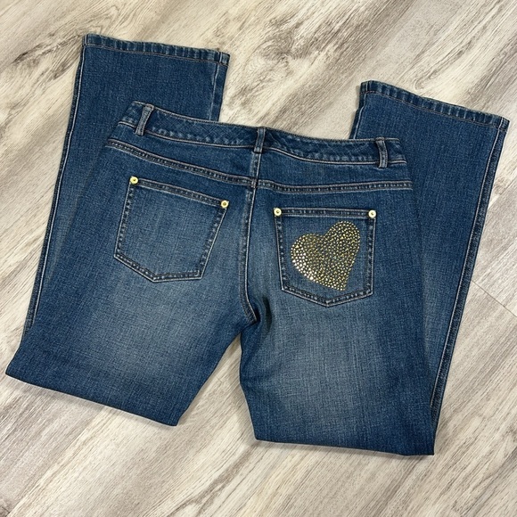 Vintage Y2K St. John Embellished Denim Low Rise Flare JeansGold Rhinestone ❤️